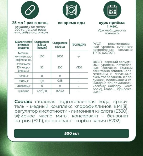 Хлорофилл PWR — состав, дозировка и пищевая ценность Хлорофилл PWR — состав, дозировка и пищевая ценность